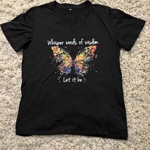SHEIN Black Tee with Colorful Butterfly Design Size M